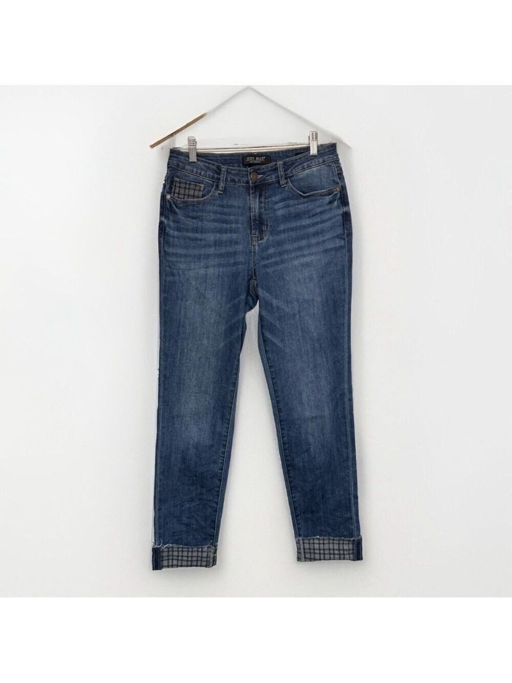 Judy Blue Jeans Womens Size 5 27 Plaid Cuff Denim Slim Fit